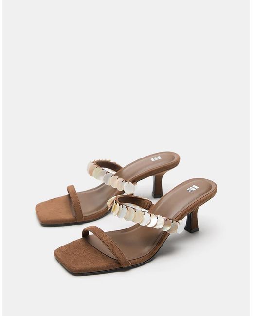 Pull&Bear Natural Beaded High-Heel Sandals
