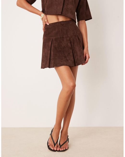 ASOS Natural Co-ord Faux Suede Pleated Mini Skirt