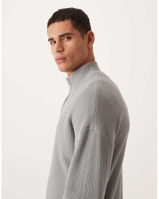 ASOS Gray Relaxed Knitted Pique Funnel Neck Jumper for men