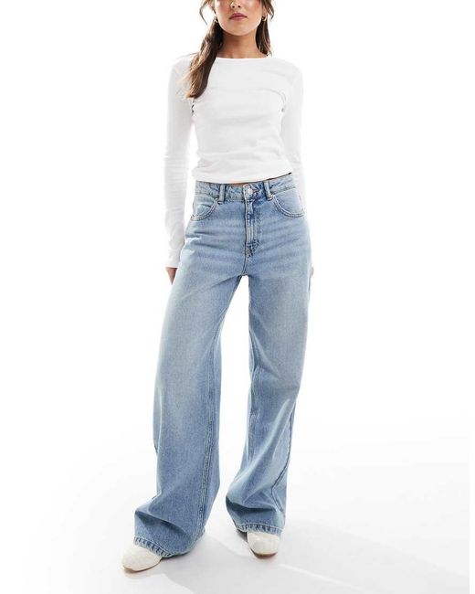 Pull&Bear Jeans Met Hoge Taille En Wijde Pijpen in het Blue