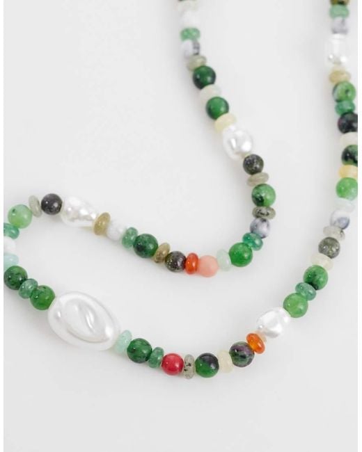ASOS Metallic Faux Pearl And Bead Mix Necklace for men