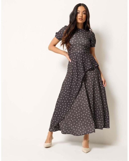PixieGirl Brown Petite Spot Maxi Dress