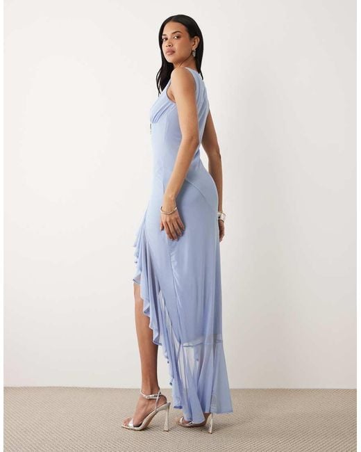 ASOS Blue Mesh High Low Maxi Dress With Ruched Bust