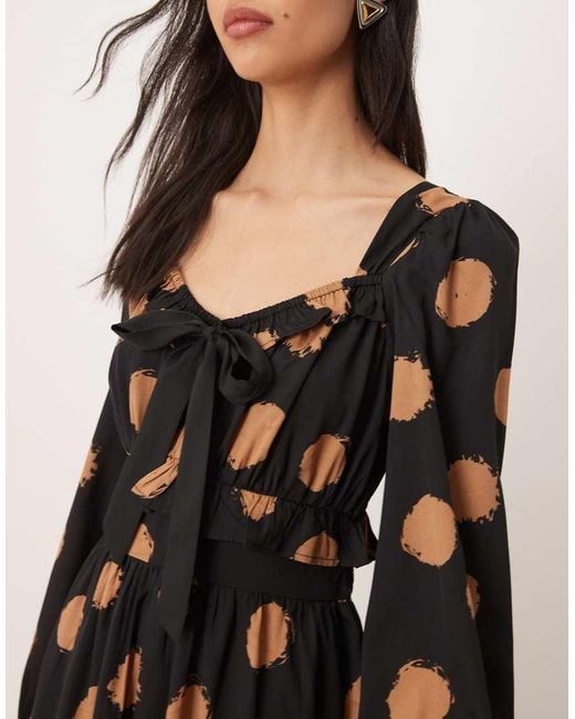 Wednesday's Girl Natural Bow Detail Long Sleeve Midaxi Dress