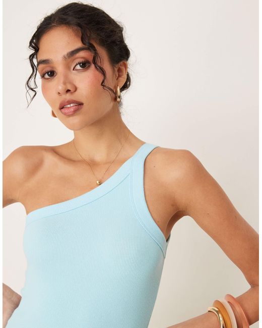 Abercrombie & Fitch Blue – geripptes asymmetrisches one-shoulder-top