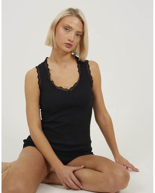 Brave Soul Black Lace Trim Vest And Short Pyjama Set