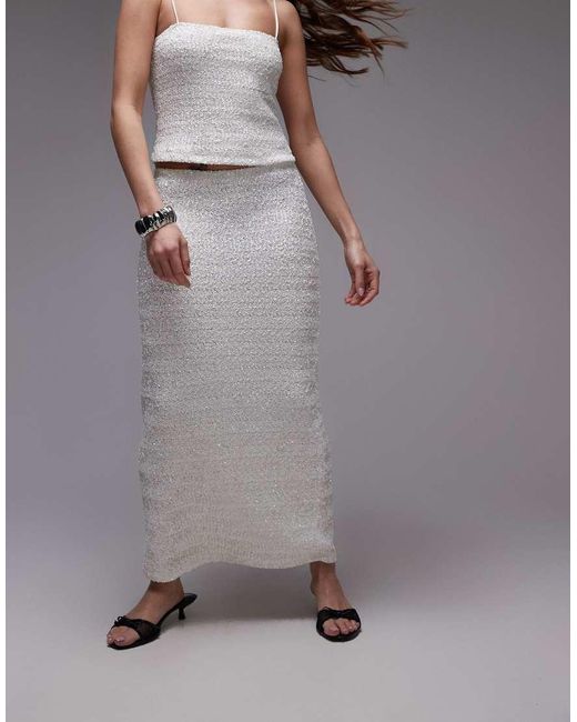 TOPSHOP Gray Premium Sequin Midi Skirt