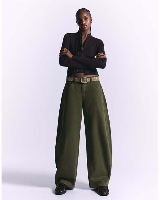 Bershka White Barrel Trousers