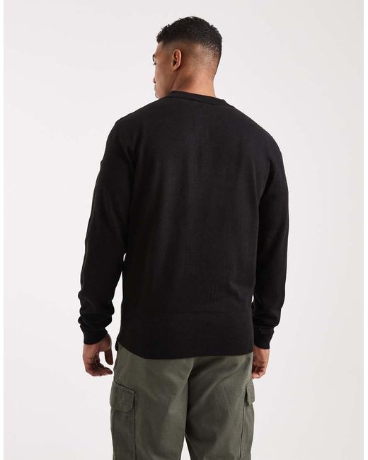 New Look Black Knitted Polo Top for men