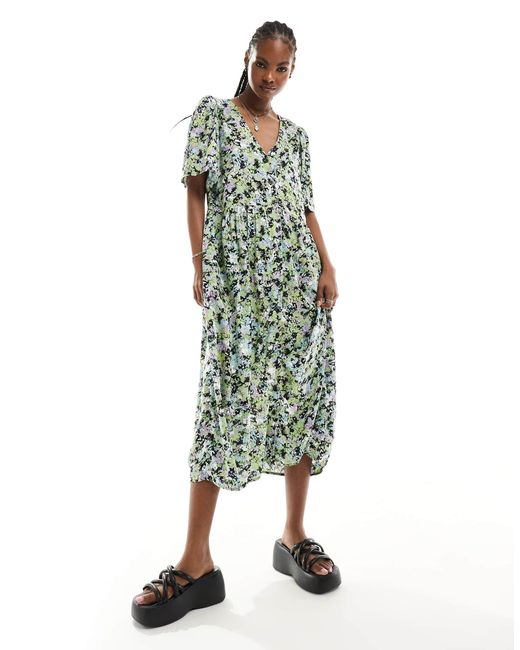 Monki Green Button Through Midi Dress