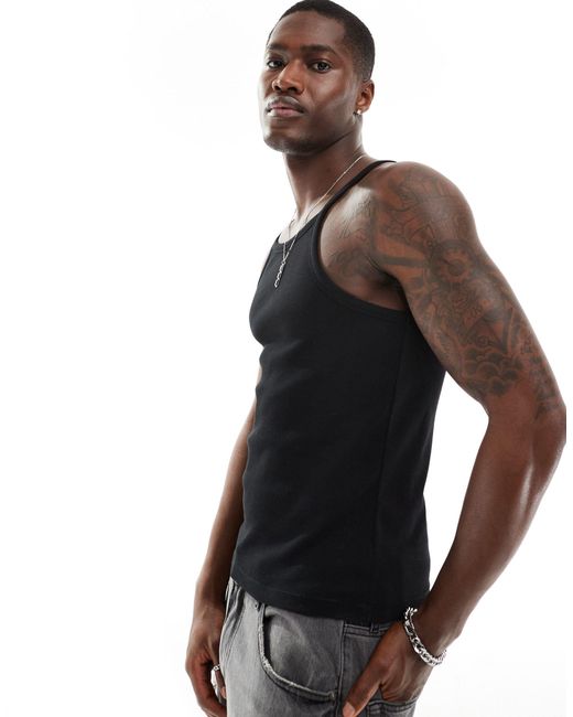 ASOS Black Muscle Fit Vest With Thin Straps for men