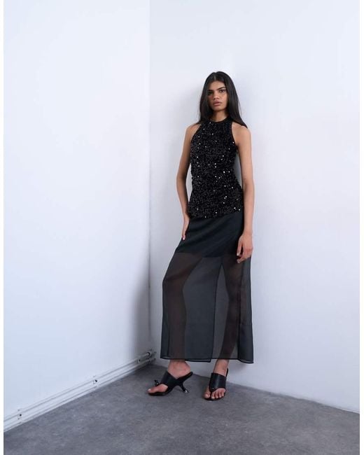 TOPSHOP Blue Co-Ord Sheer Organza Maxi Skirt