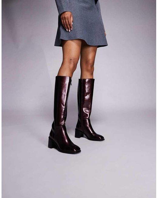 Public Desire Blue Katy Block Heel Knee Boots