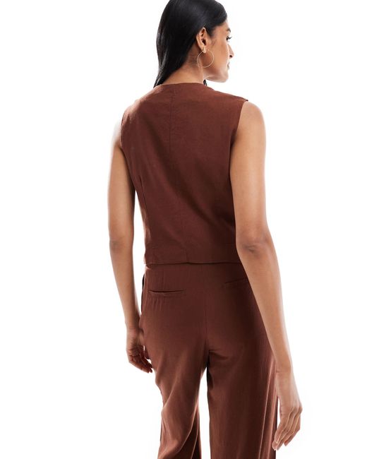 Vero Moda Red Linen Touch Asymmetric Button Front Waistcoat Co-Ord
