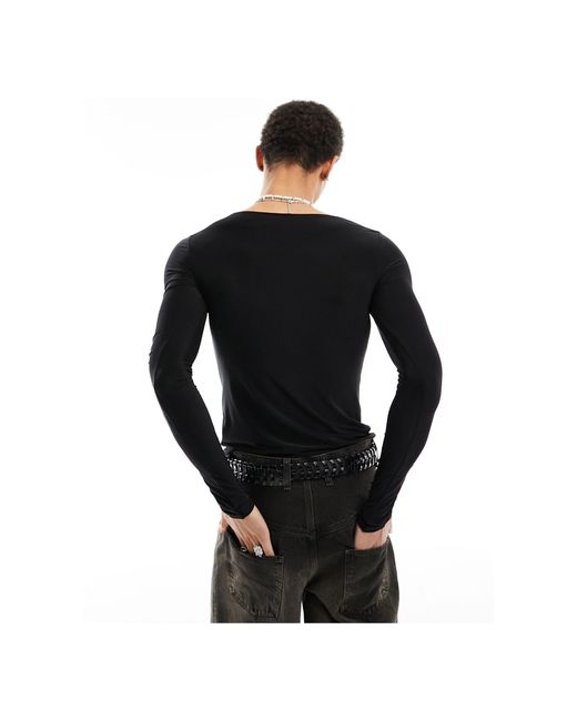 Collusion Black Slash Neck Muscle Fit Long Sleeve Top for men