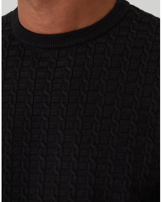 Threadbare Black Cable Knit Crew Neck Jumper for men