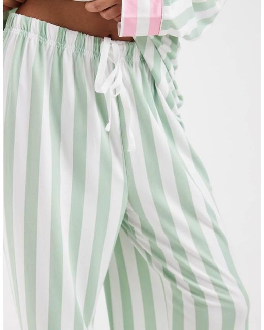 Loungeable Petite White Revere Button Up Shirt And Trouser Pyjama Set