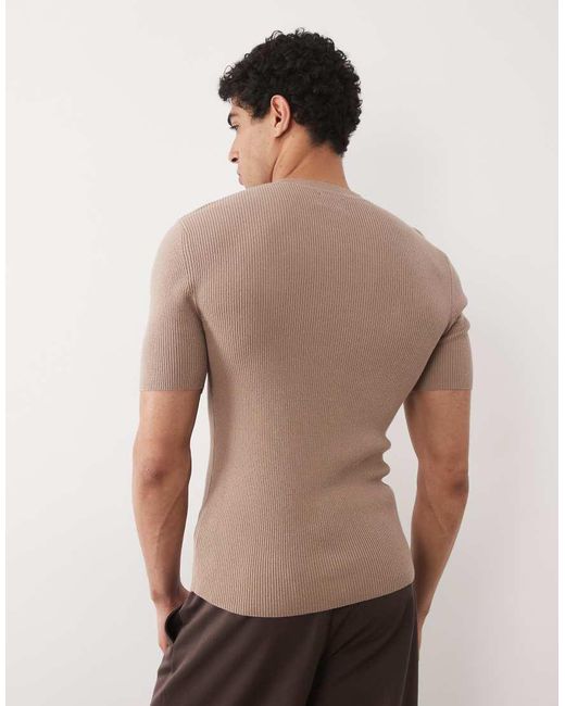 ASOS Brown Essential Muscle-Fit Fine-Rib Knit Crew-Neck for men