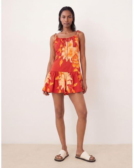 ASOS Structured Cotton Tie Bust Dropped Waist Mini Sundress