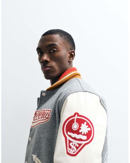 ICECREAM Gray Collegiate Varsity Jacket for men