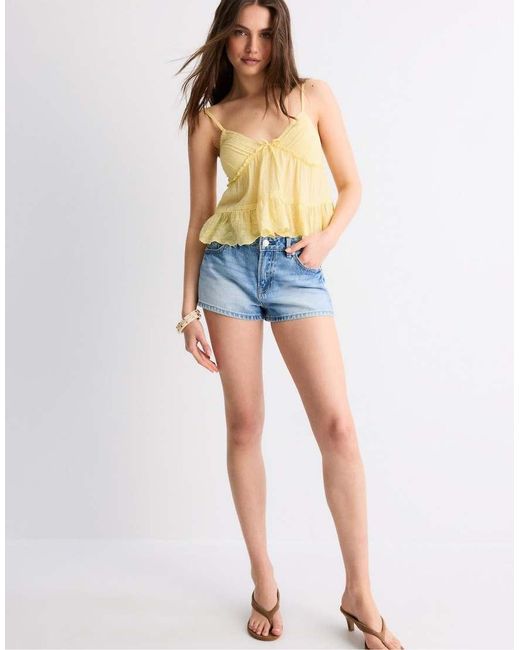 Stradivarius Blue Embroidered Flowing Strappy Top
