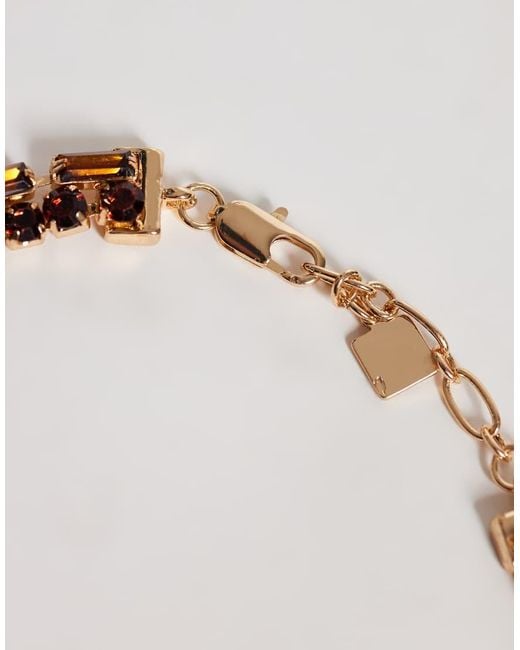 ASOS Metallic Double Row Anklet With Amber Crystal Cupchain