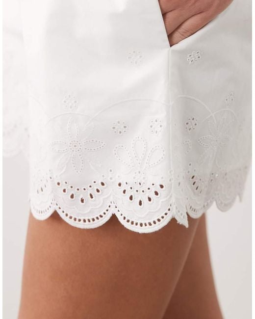 Nobody's Child White Bonnie Cotton Rich Elasticated Waist Broderie Hem Mini Short Co-ord