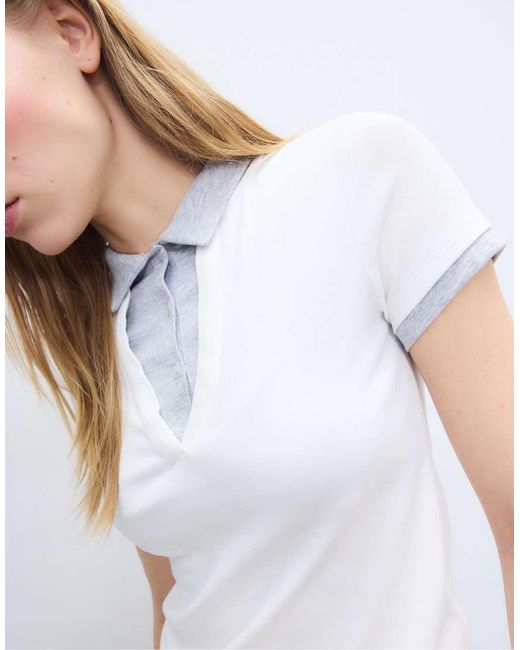 Stradivarius White Double-layer Short Sleeve Polo T-shirt