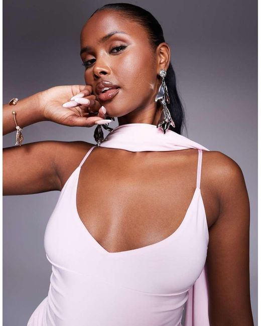 Fashionkilla Pink Double Sculpted Slinky Scarf Detail Cami Top Co-ord