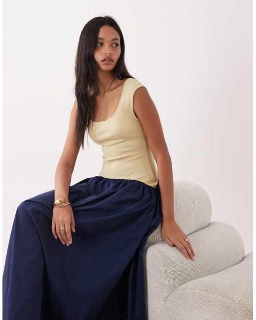 ASOS Blue Sleeveless Scoop Neck Hybrid Maxi Dress