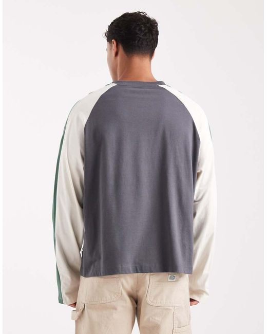 ASOS Gray Boxy Oversized Long Sleeve T-shirt With Cut And Sew Paneling And Sports Graphics for men