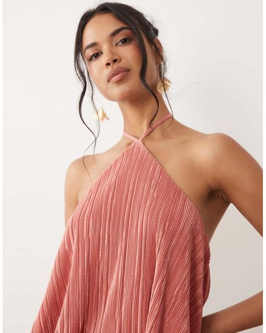 ASOS Red Plisse Halter Neck Top