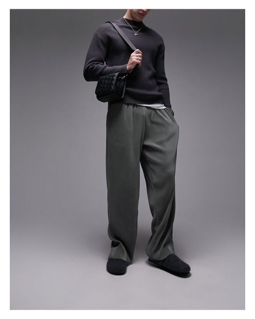 Topman Gray Straight Plisse Sweatpants for men