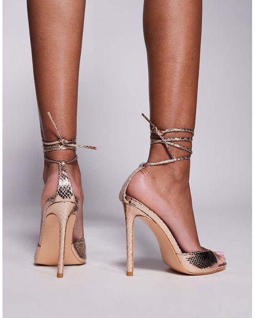 Public Desire Brown Kalisto Tie Leg Heeled Sandals