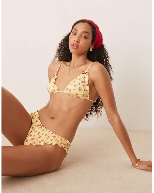 ASOS Brown Cherry Rose Scrunch Triangle Bikini Top