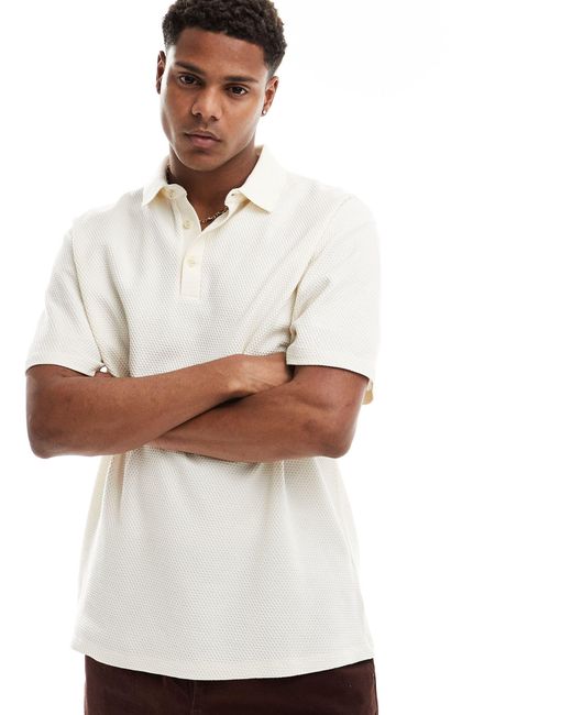 ASOS White Relaxed Fit Waffle Polo Shirt for men
