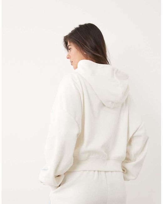 Kaiia Natural Cotton Rich Embroidered Logo Oversized Zip Up Side Stripe Towelling Hoodie Co-ord