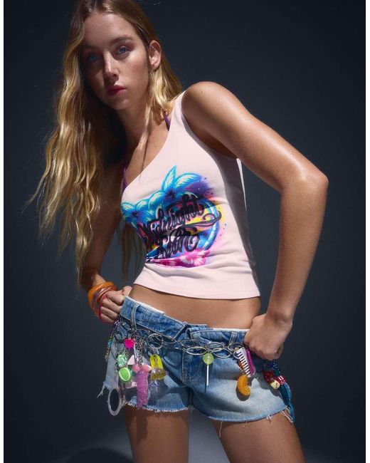 Bershka Blue Z. Larsson Asymmetric Print Top