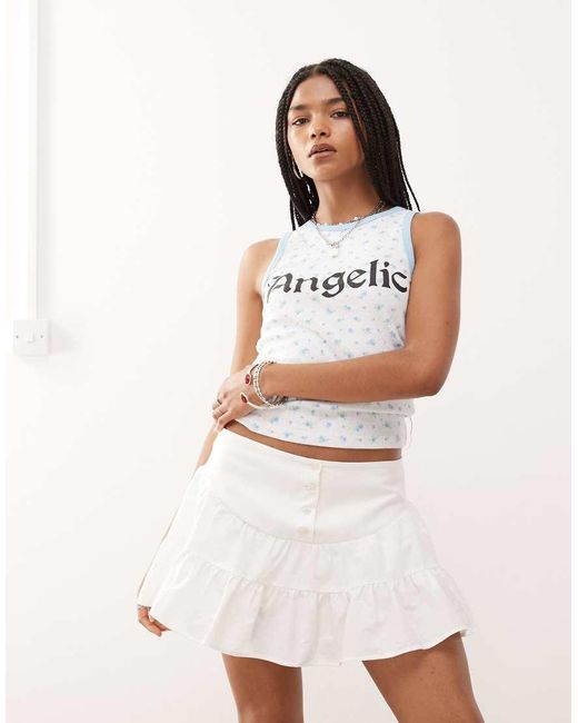 Reclaimed Vintage Natural Dropped Waist Tiered Ruffle Skirt