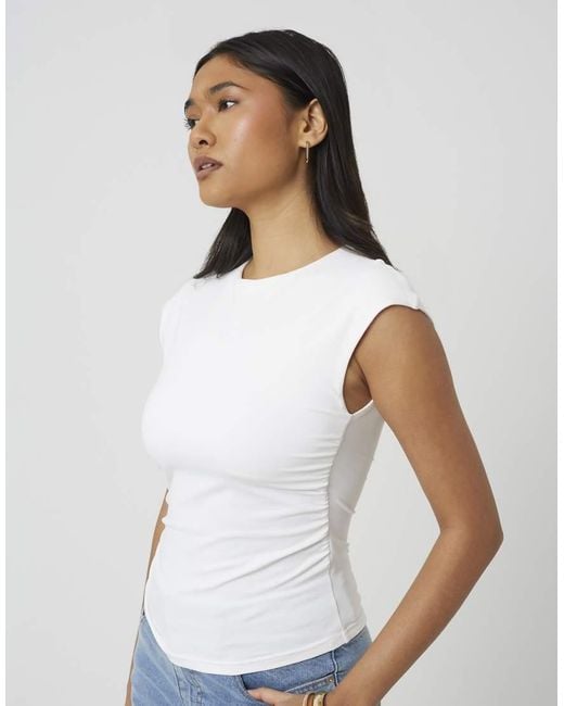 Brave Soul White Round Neck Sleeveless Top With Ruching