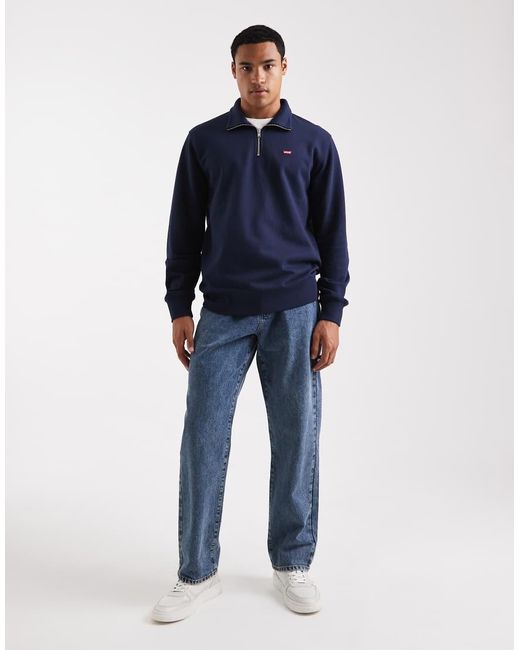 Levi's Blue Original Batwing Logo Half Zip Sweatshirt for men