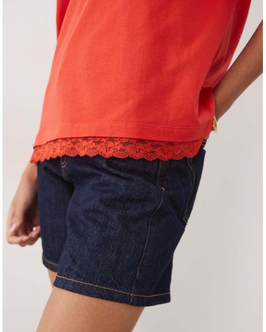ASOS Red Oversized T Shirt With Lace Trim At Hem In
