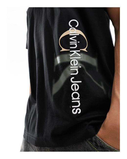 Calvin Klein – es t-shirt mit zweifarbigem monogramm-logo in Black für Herren