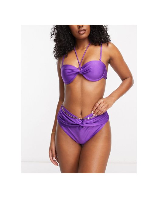River Island Chain Twist High Waist Bikini Bottom in Purple | Lyst