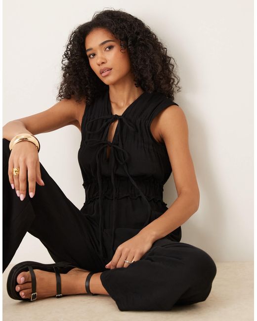 ASOS Natural Double Cloth Gathered Bust Jumpsuit