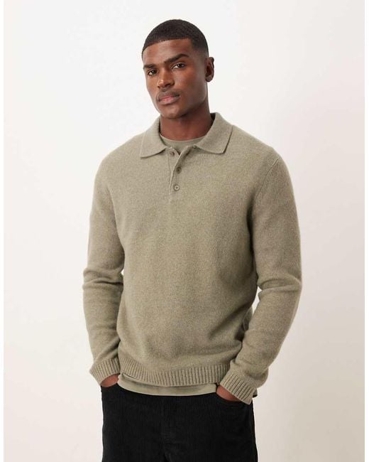 Mango Natural Split Neck Knitted Polo Jumper for men