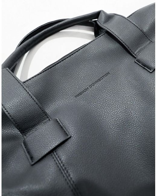 French Connection Black Faux Leather Weekend Holdall Bag for men