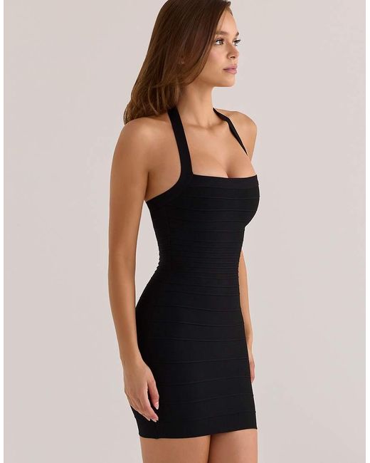 House Of Cb Black The Silhouette Halter Neck Bandage Mini Dress