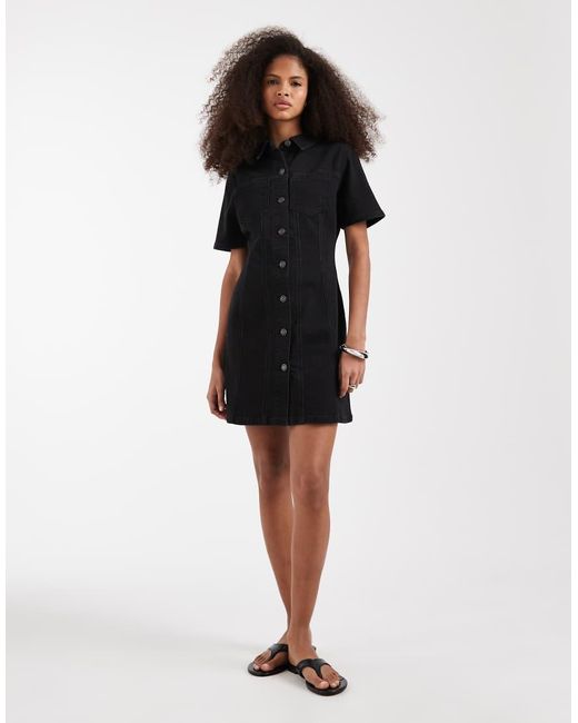 ASOS Black Denim Fitted Shirt Mini Dress