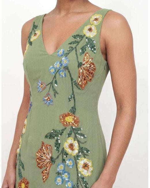 Maya Green Flower Embellished Tie Back Midaxi Slip Dress